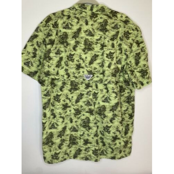 Columbia PFG Green Patterned Hawaiian Fishing Shirt Vented Back Large - Picture 5 of 7